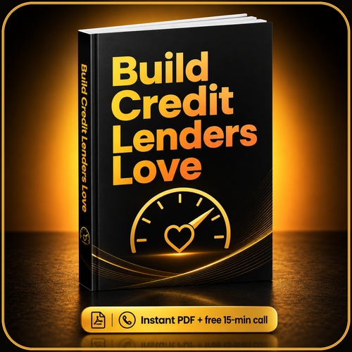 Build Credit Lenders Love. 20 pages in plain language, 2 fill-in worksheets, 90-day checklist. Instant PDF download and a free 15-minute call.