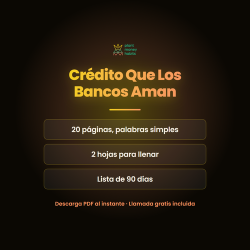 Crédito Que Los Bancos Aman. 20 páginas en palabras simples, 2 hojas para llenar, lista de 90 días. Descarga PDF al instante.