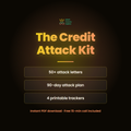 The Credit Attack Kit. 50+ attack letters, 90-day attack plan, 4 printable trackers. Instant PDF download.