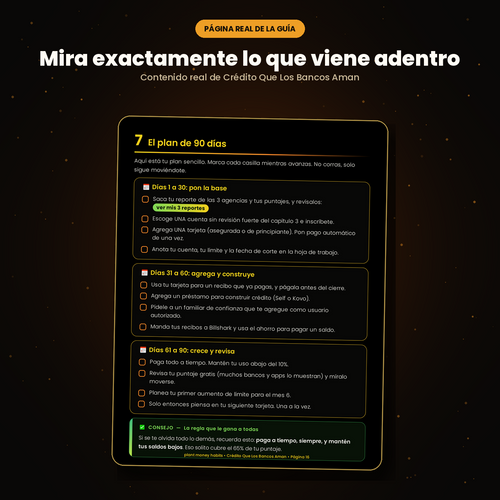 Página real de Crédito Que Los Bancos Aman con el plan de construcción de crédito de 90 días.